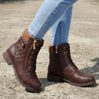 Women's leather ankle boots with side zipper and low block heel