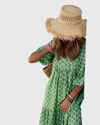 Women boho maxi dress flowing silhouette long sleeve bohemian style