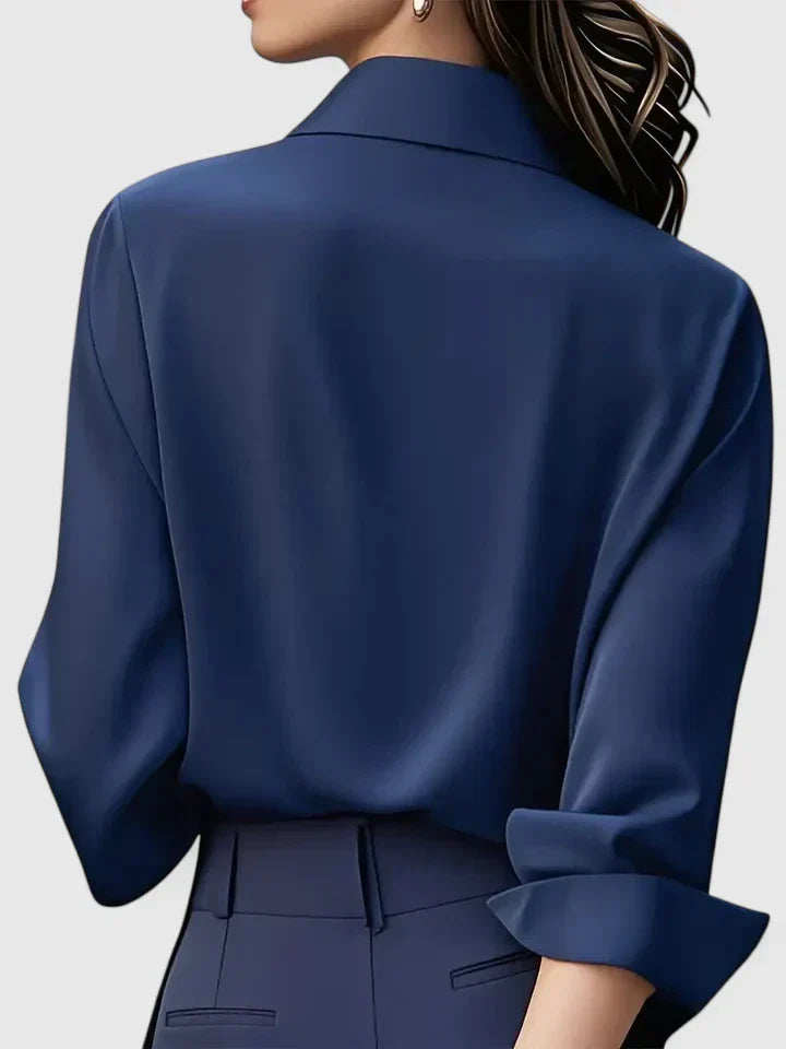 Women's satin button-up blouse, flowing silhouette, summer office style