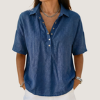 Women casual button-up collar shirt relaxed fit lightweight breathable