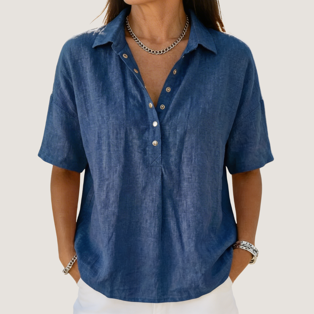 Women casual button-up collar shirt relaxed fit lightweight breathable