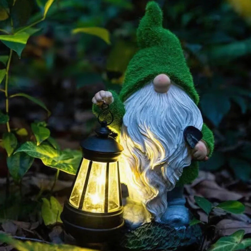 Solar garden gnomes outdoor decor warm white glow weather-resistant resin