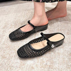 Women's woven mule flats with orthopedic sole, backless slip-on style in 6 colors