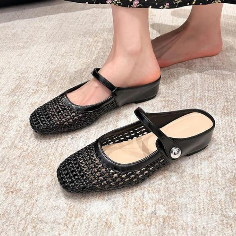Women's woven mule flats with orthopedic sole, backless slip-on style in 6 colors