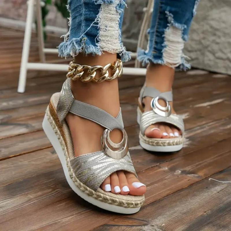 Women sandals buckle strap slip on flat lightweight breathable