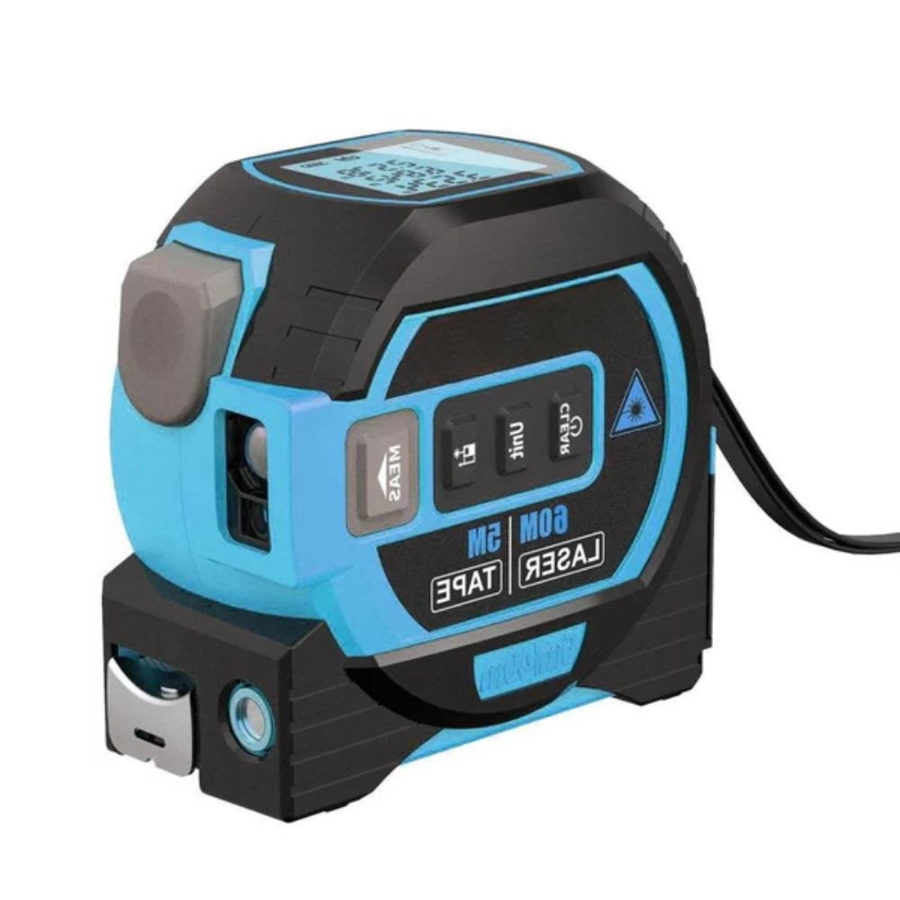 Laser tape measure 3-in-1 infrared rangefinder with LCD display, yellow and blue