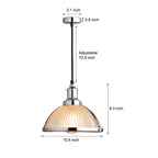 Retro pendant lamp with striped glass shade in chrome and bronze, 1-light hardwired ceiling fixture