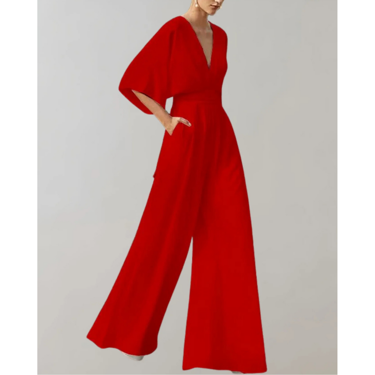 Women's wide leg jumpsuit in fluid lightweight fabric, fitted waist, elegant silhouette