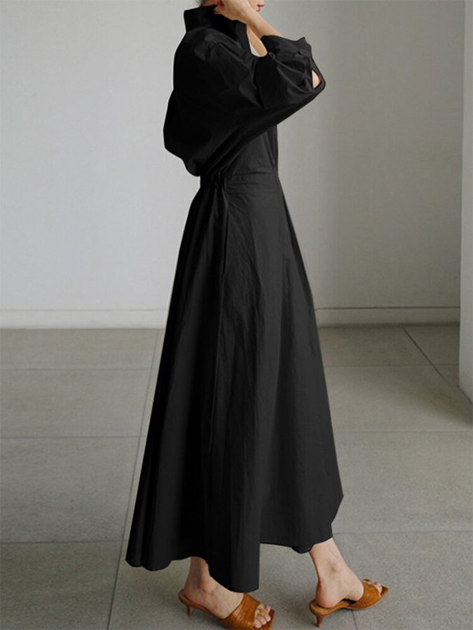Women's midi shirt dress with button-front closure and adjustable belted waist