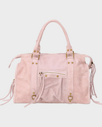 Leather tote bag vanilla pink with gold hardware, genuine Italian leather, zip closure