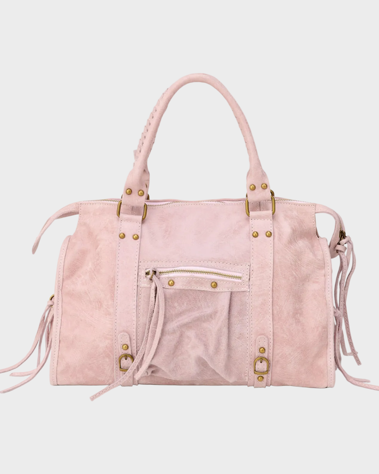 Leather tote bag vanilla pink with gold hardware, genuine Italian leather, zip closure