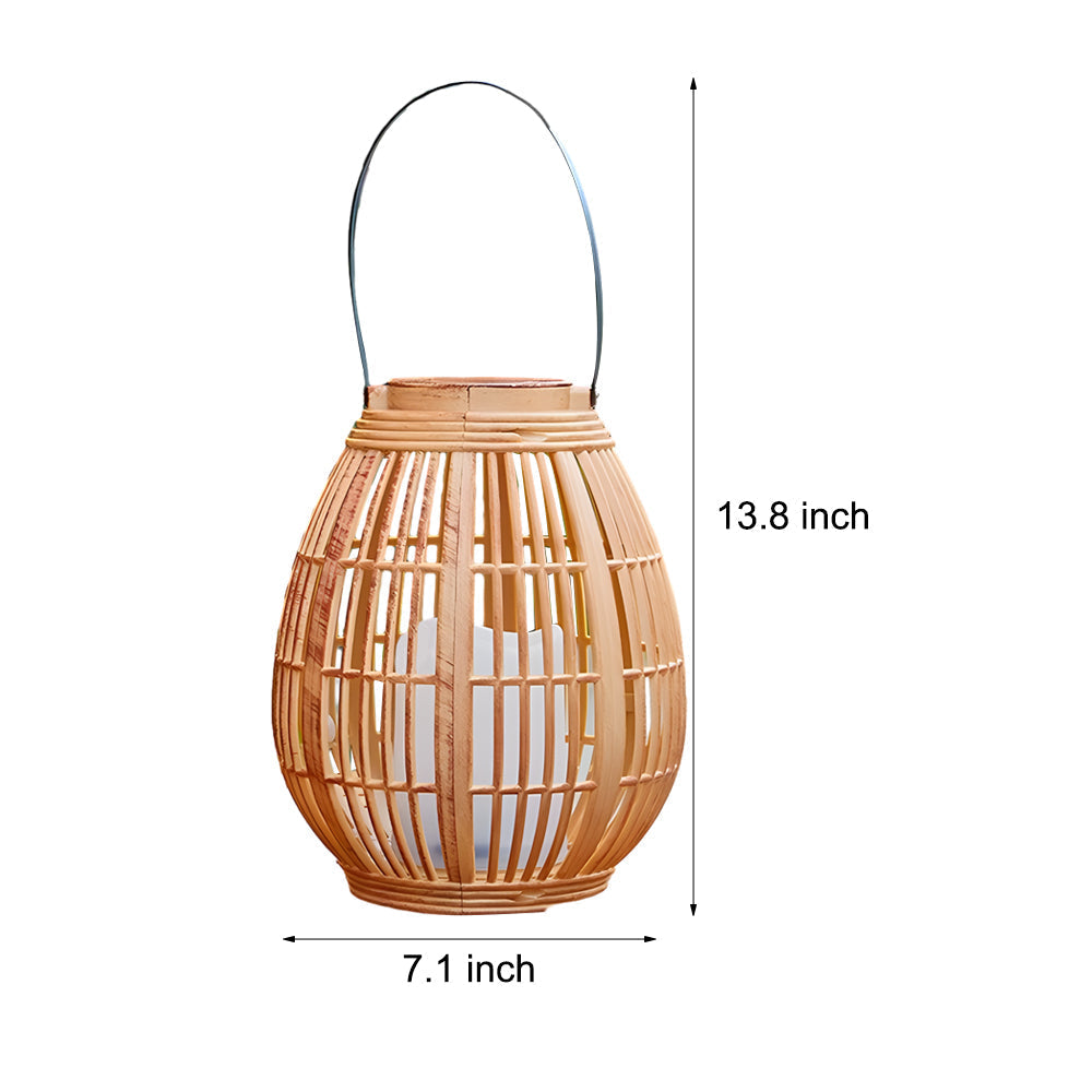 Solar lantern outdoor portable waterproof warm white LED wood-look bamboo design