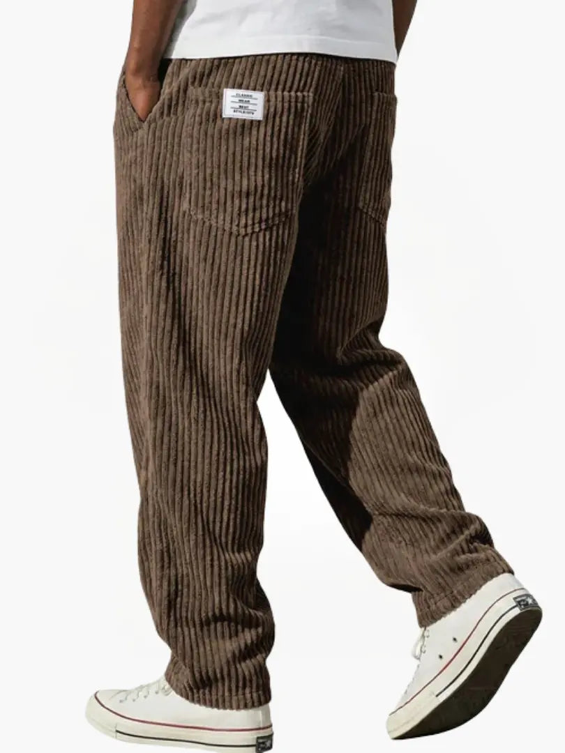 Men's corduroy drawstring trousers relaxed fit all-season smart casual