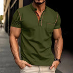 Men's polo shirt cotton blend regular fit short sleeve button placket