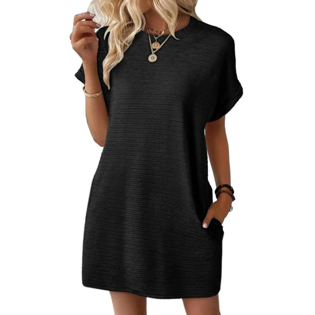 Women A-Line Dress with round neckline casual style