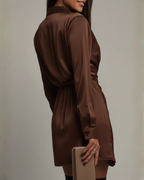 Long sleeve mini dress with wrap detail and collared neckline, regular fit