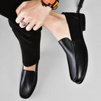 Men leather loafers slip on moccasins with cushioned insole and rubber outsole
