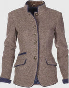 Women wool blend structured blazer tailored fit classic collar