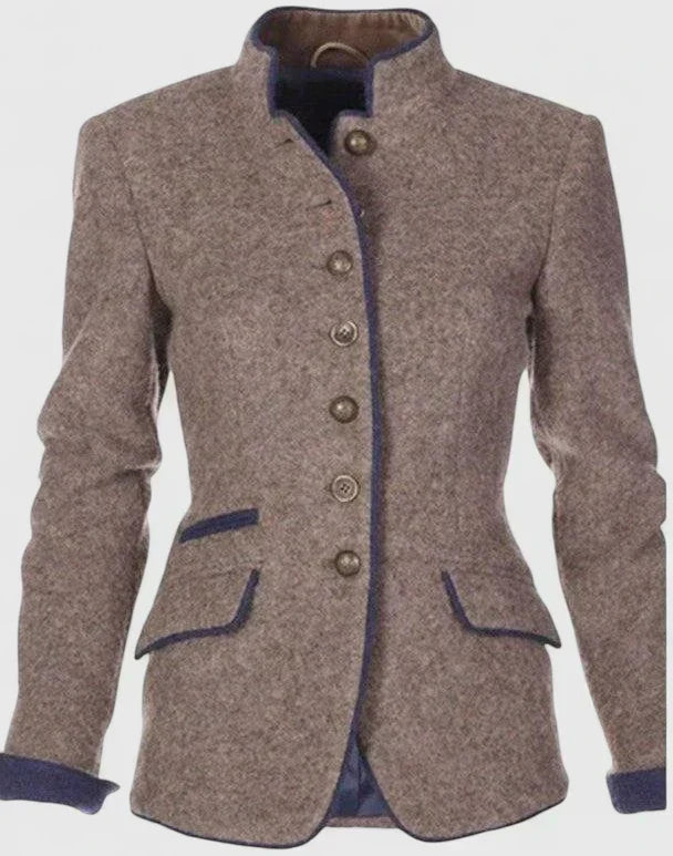 Women wool blend structured blazer tailored fit classic collar