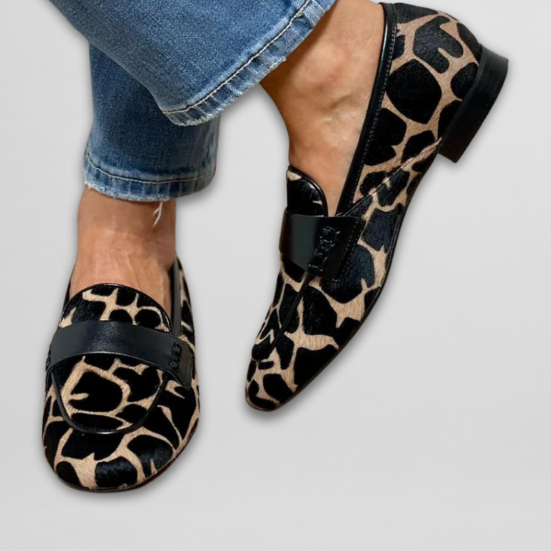 Women's black animal print loafers slip-on, flexible sole, EU 34-43