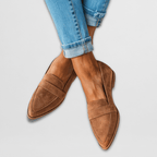 Women's orthopedic suede loafers, cushioned slip-on, available in khaki, gray, black and leopard
