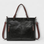 Women leather tote bag spacious in brown black and gray