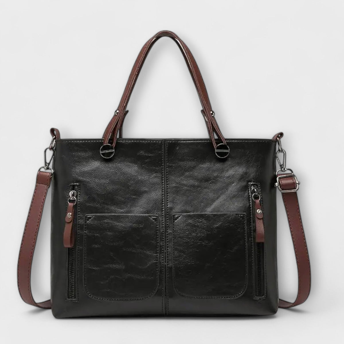Women leather tote bag spacious in brown black and gray