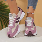 Women retro platform chunky sneakers lace up with contrast stripe detail