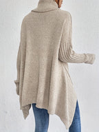 Women knit sweater high neck asymmetric hem relaxed fit