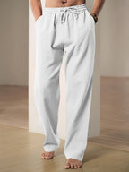 Men's casual trousers elastic waist drawstring straight fit lightweight