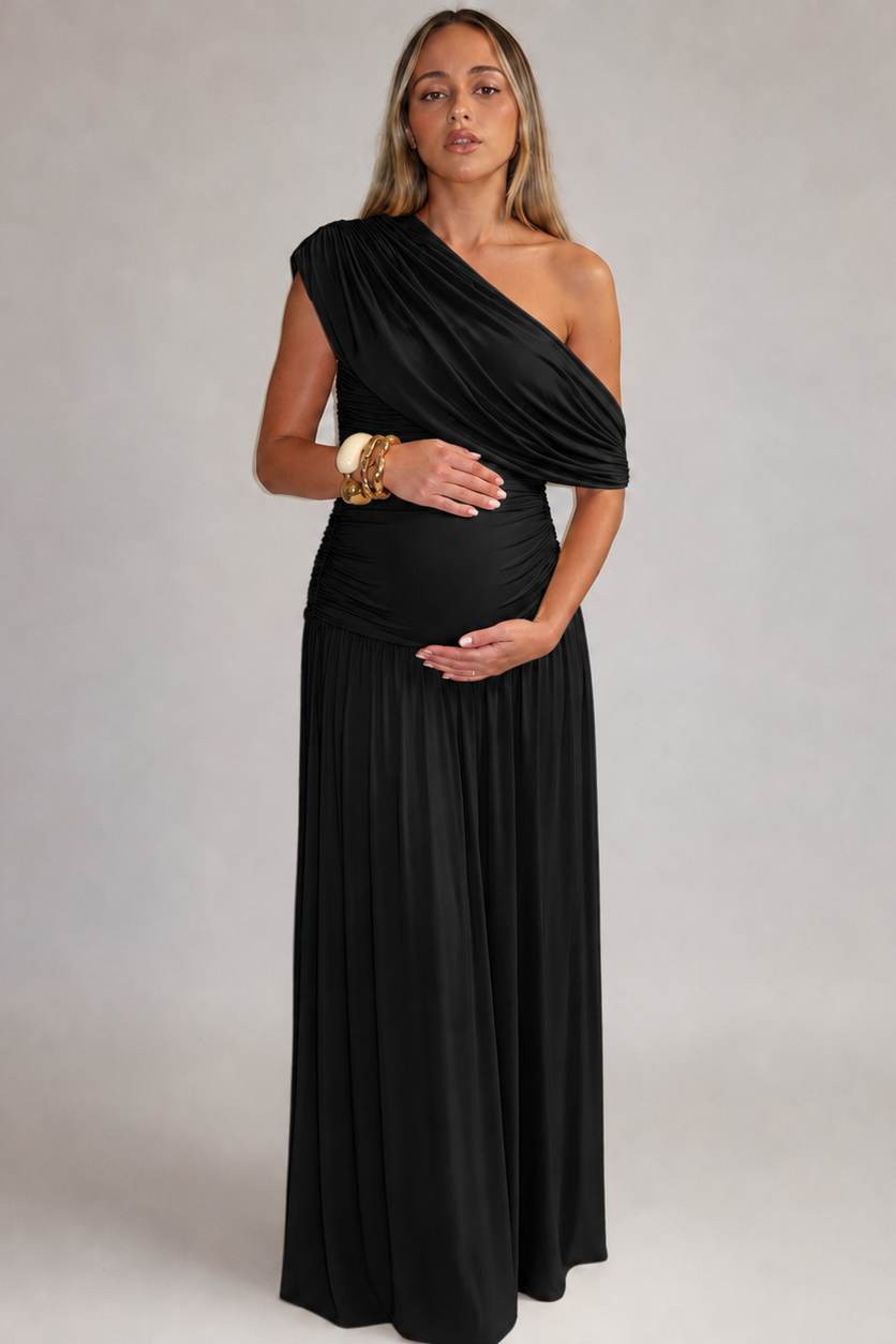 Maternity Maxi Dress Asymmetric Neckline Baby Shower | Kira