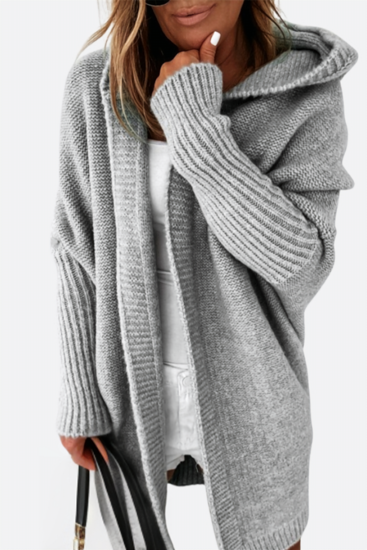 Women knit hooded oversized cardigan soft warm relaxed fit