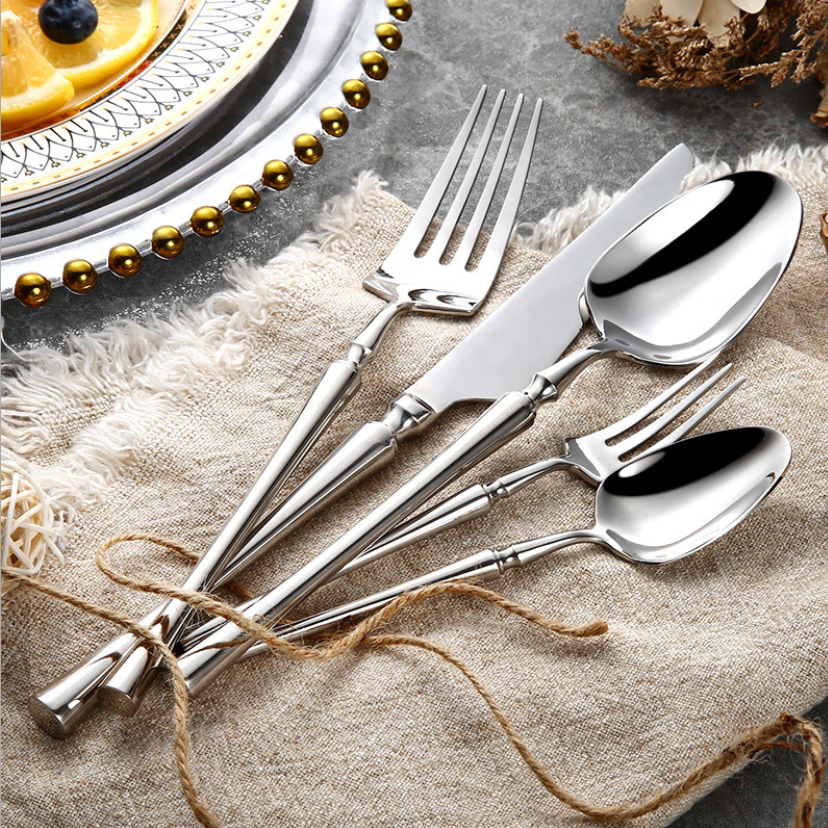 24-piece stainless steel cutlery set with polished finish, dishwasher safe