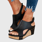 Orthopedic sandals for women with cushioned insole and adjustable buckle wedge
