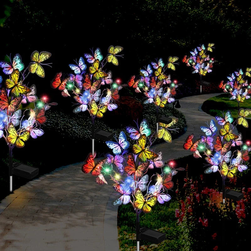 Solar butterfly lights outdoor garden decor, IP65 waterproof, 56 LED warm and colorful