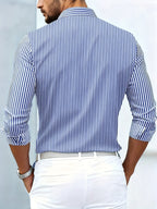 Men long sleeve striped shirt vintage wash relaxed regular fit