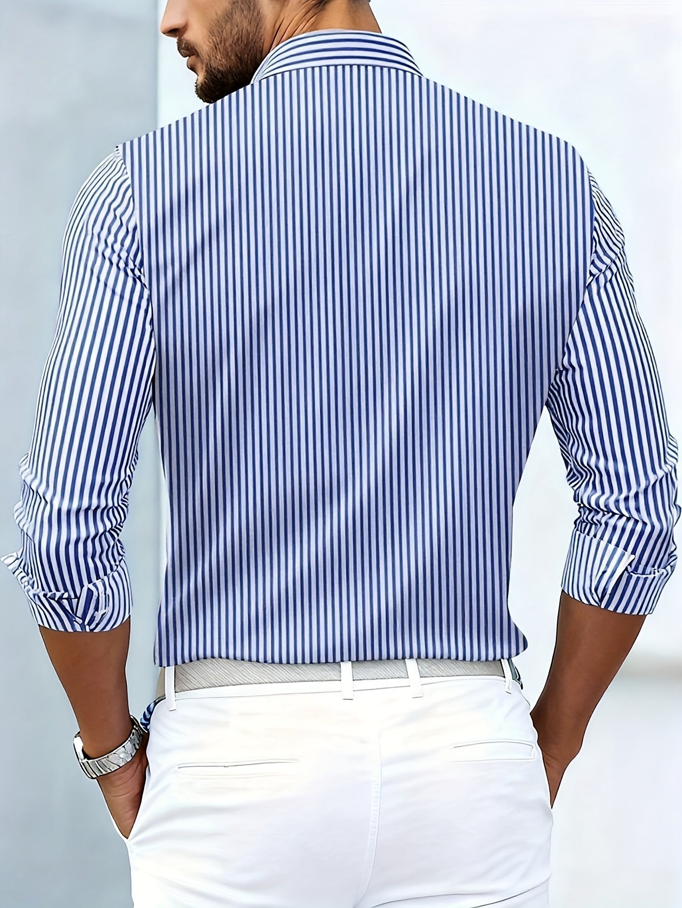 Men long sleeve striped shirt vintage wash relaxed regular fit