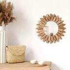 Bohemian wall mirror sunflower wooden round boho decor for bedroom or living room