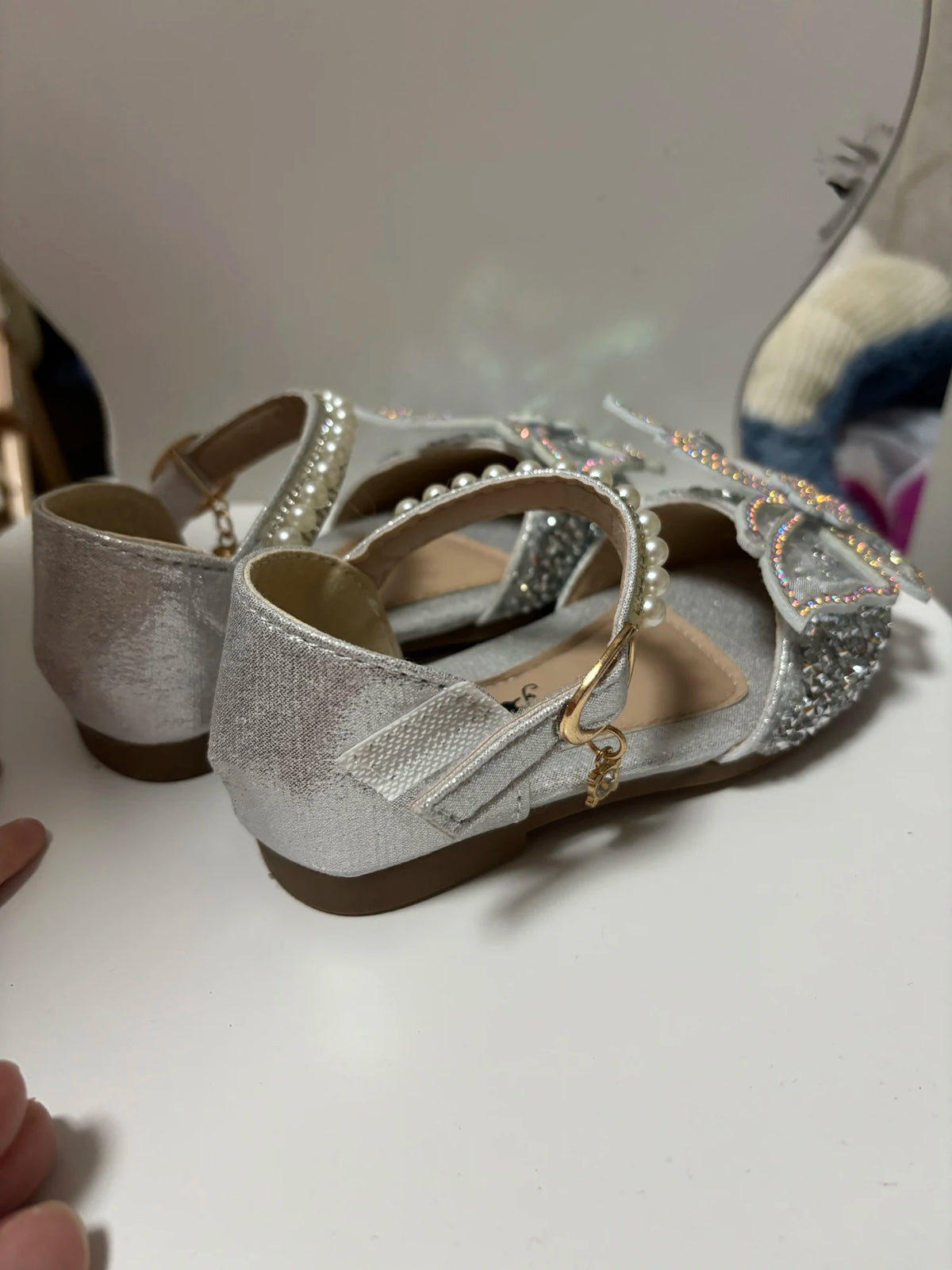 Kids Sandals Little Girls Flat Heel Bow Sequin Rhinestone Glitter Bling