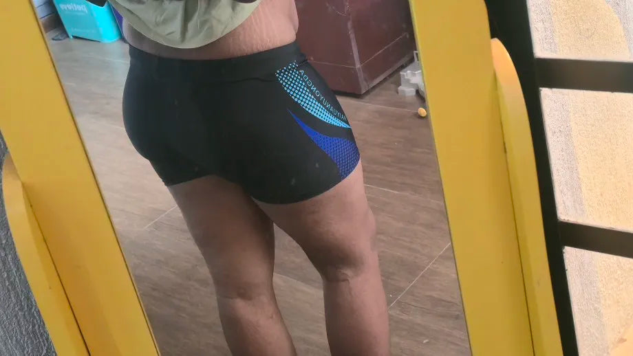 Men Swim Shorts Quick Dry Stretch Geometric Letter Graphic Print