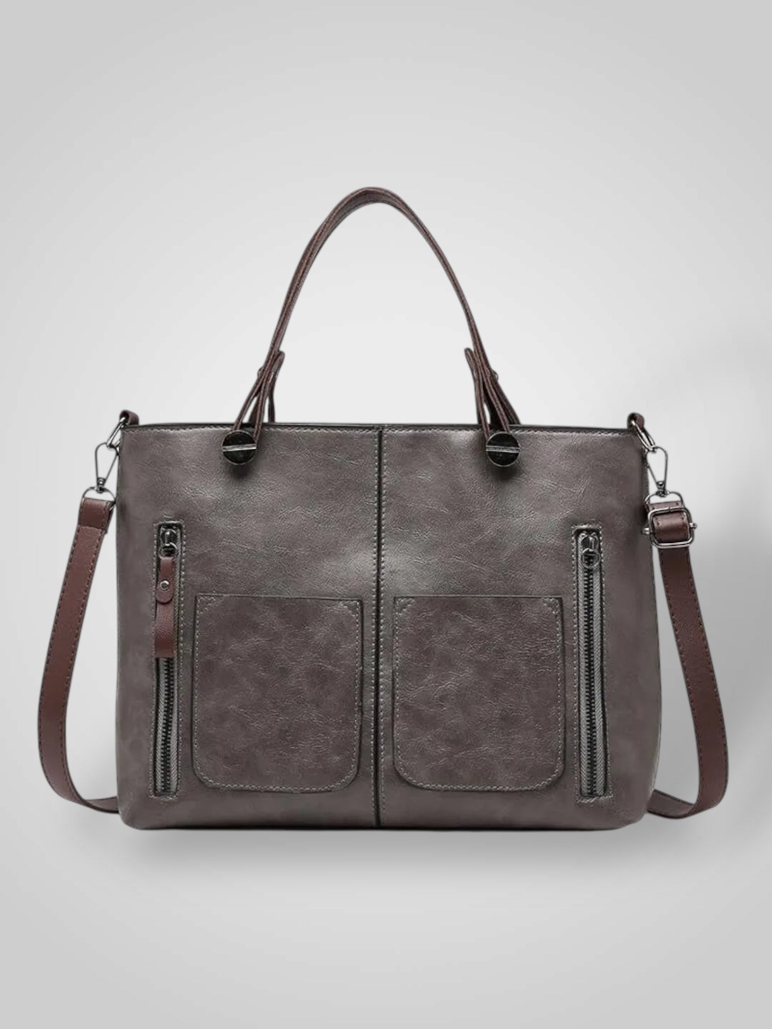 Women leather shoulder bag with magnetic snap closure and adjustable strap