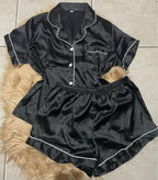 Satin Pajamas Women Short Sleeve Top Shorts 2 Piece Matching Set
