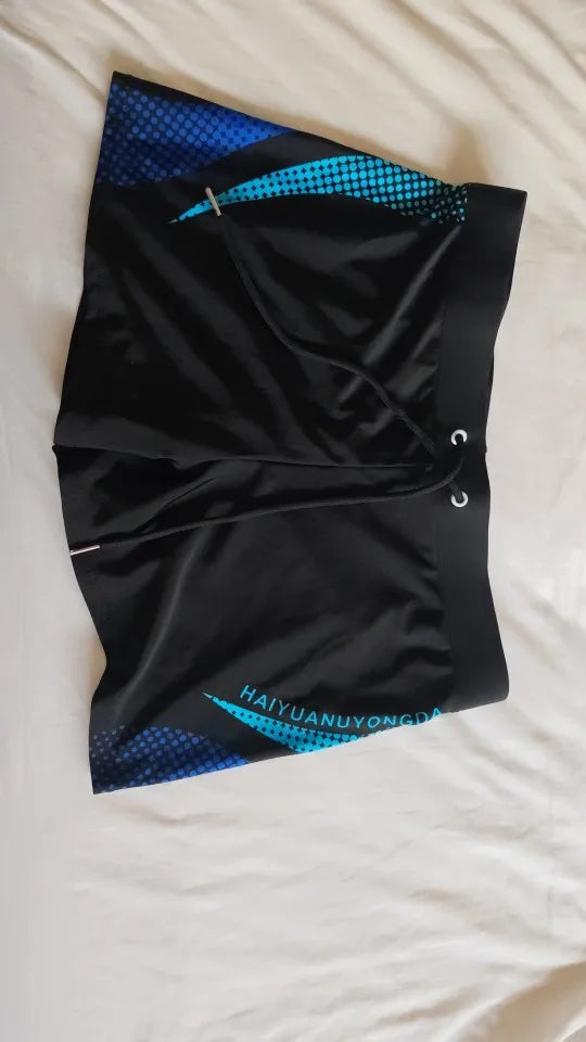 Men Swim Shorts Quick Dry Stretch Geometric Letter Graphic Print