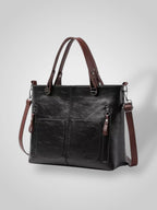 Women leather shoulder bag with magnetic snap closure and adjustable strap