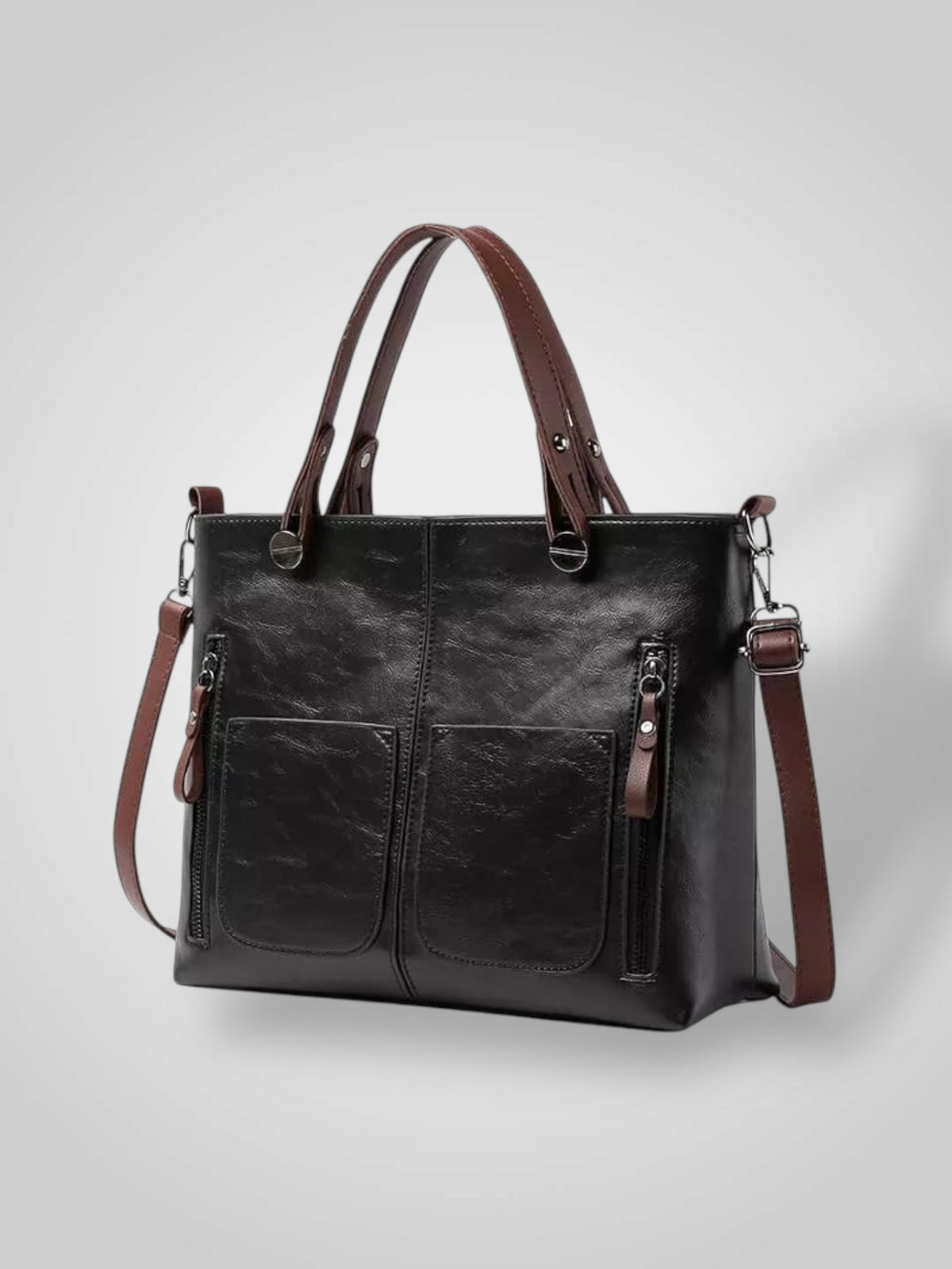 Women leather shoulder bag with magnetic snap closure and adjustable strap