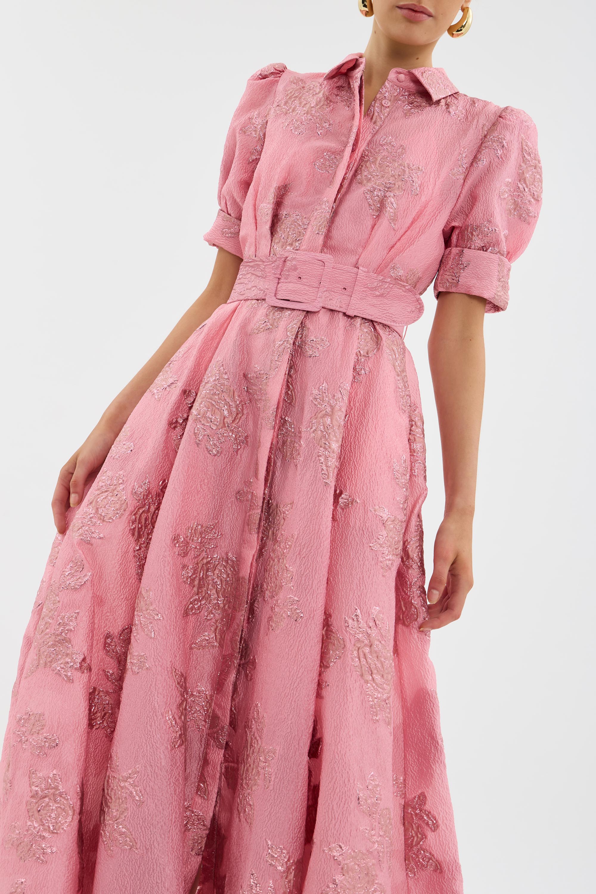 Women puff sleeve dress feminine silhouette in pink