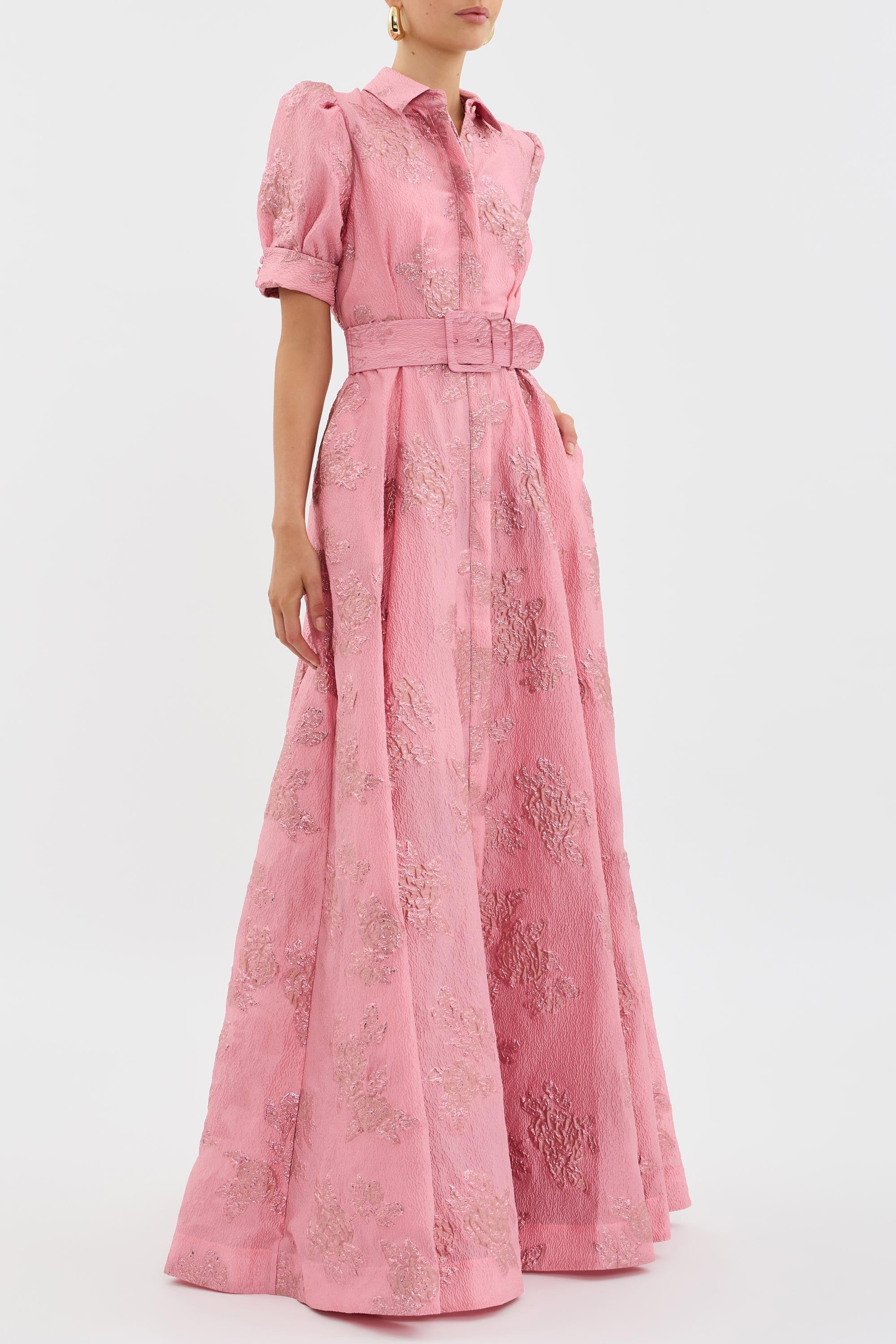 Women puff sleeve dress feminine silhouette in pink