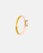 Pink enamel ring with zirconia stone, 925 sterling silver 18k gold plated