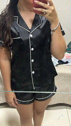 Satin Pajamas Women Short Sleeve Top Shorts 2 Piece Matching Set