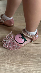 Kids Sandals Little Girls Flat Heel Bow Sequin Rhinestone Glitter Bling
